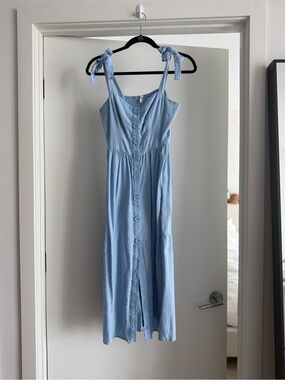 Urban Outfitters Light Blue Button-Front Tie-Shoulder Maxi Dress